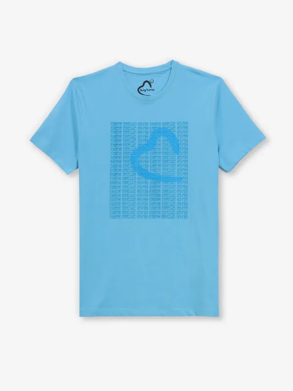 BEING HUMAN printed blue cotton t-shirt for men