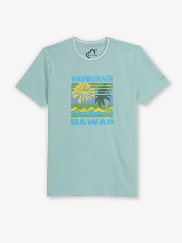 BEING HUMAN printed mint green cotton t-shirt