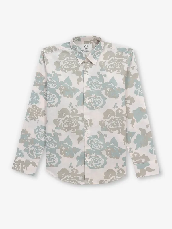 BEING HUMAN beige floral printed cotton shirt