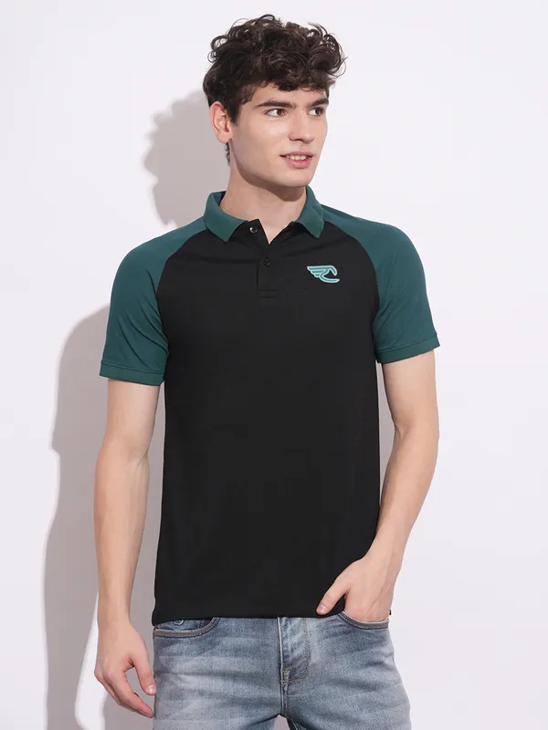 BEING HUMAN black cotton slim fit polo t-shirt