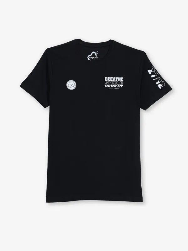 BEING HUMAN black cotton slim t-shirt