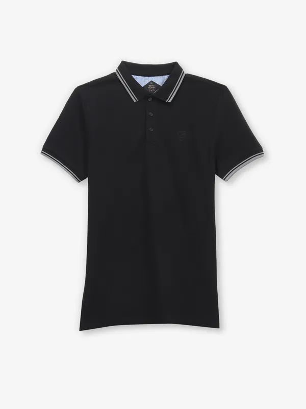 BEING HUMAN black plain cotton polo t-shirt