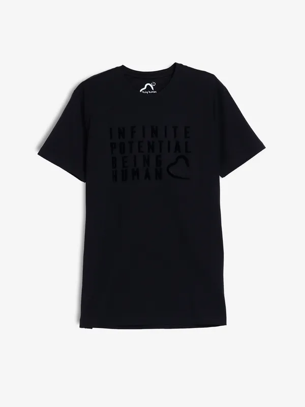BEING HUMAN black plain cotton t-shirt