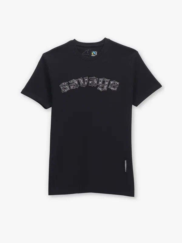 BEING HUMAN black t-shirt in textured cotton