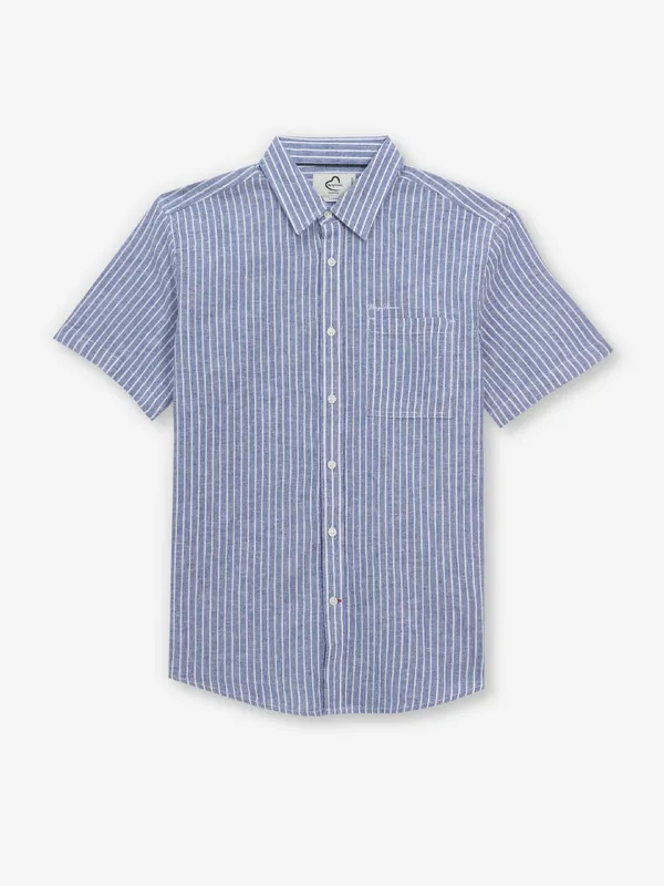 BEING HUMAN blue stripe cotton half sleeve shirt