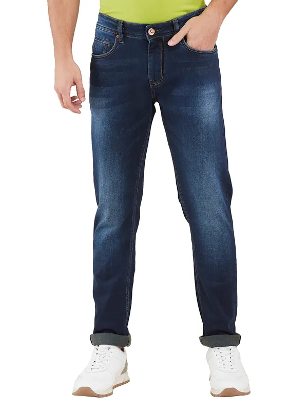 BEING HUMAN blue wahsed slim fit jeans for mens