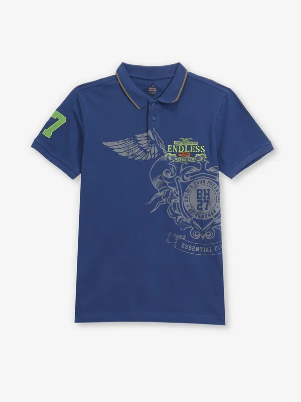 BEING HUMAN cotton blue printed t-shirt