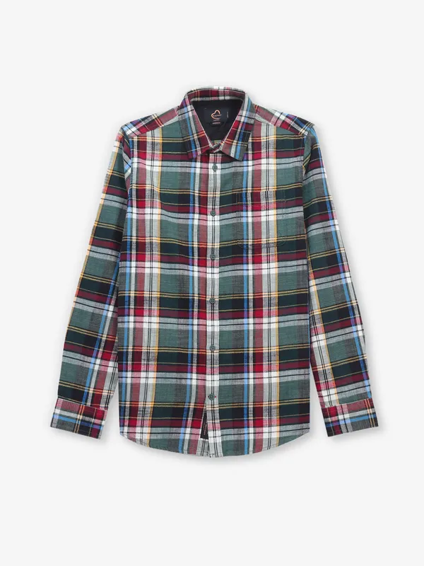 BEING HUMAN cotton checked green shirt for men