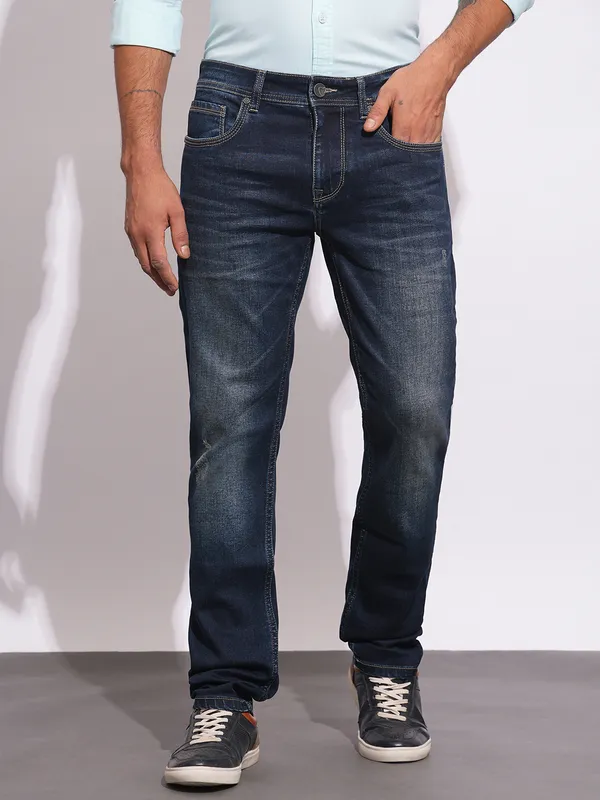BEING HUMAN dark blue washed denim jeans for mens