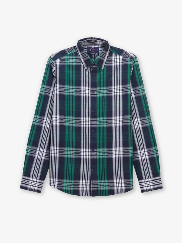 BEING HUMAN green and navy cotton checked shirt