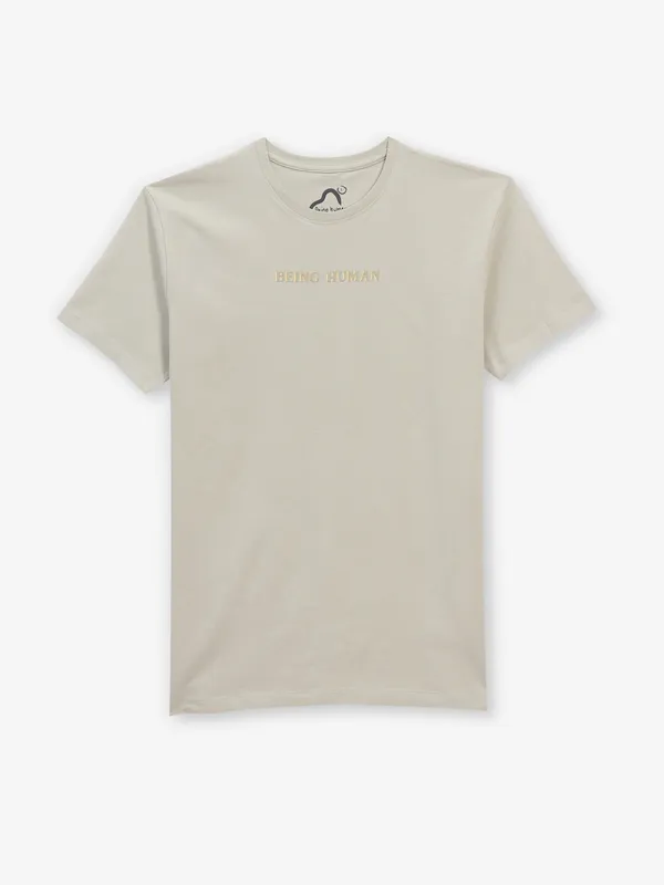 BEING HUMAN grey brand name cotton t-shirt for men