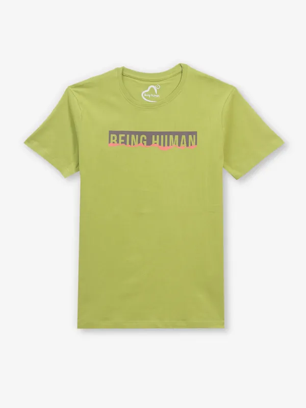 BEING HUMAN light green brand name cotton t-shirt