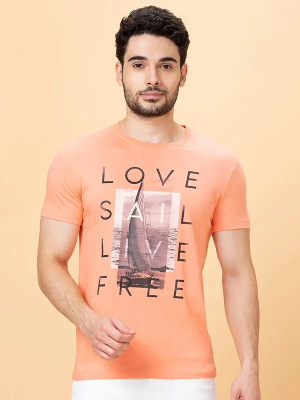 Being Human peach printed half sleeve t-shirt