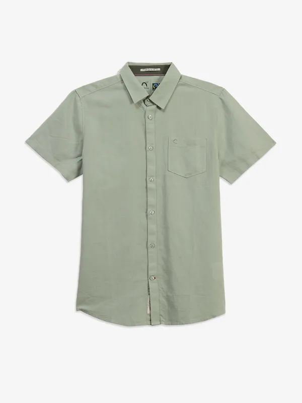 BEING HUMAN pista green cotton shirt