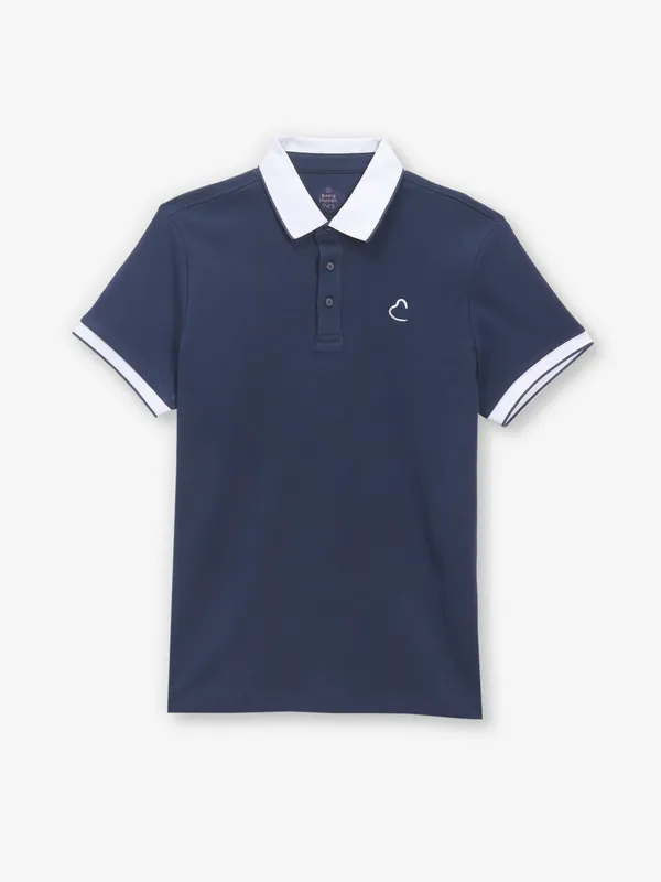BEING HUMAN plain navy cotton polo t-shirt
