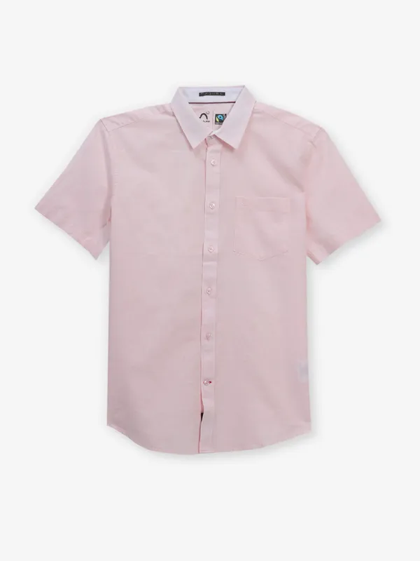 BEING HUMAN plain pink cotton half sleeve shirt