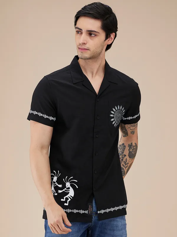BEING HUMAN printed black casual shirt