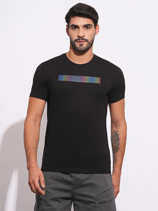 BEING HUMAN printed black slim fit mens t-shirt