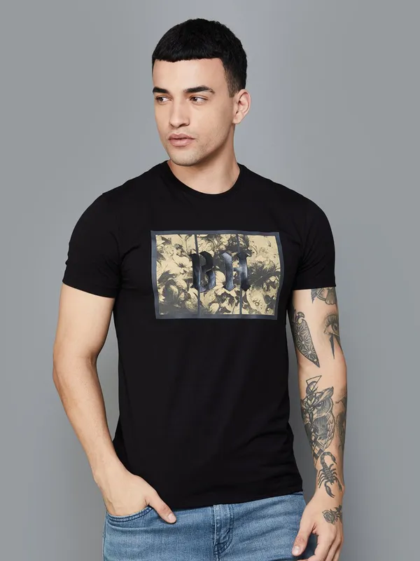 BEING HUMAN printed black slim fit t-shirt in cotton