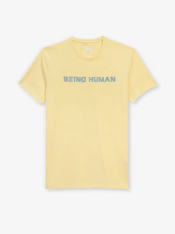 BEING HUMAN printed bright yellow cotton t-shirt