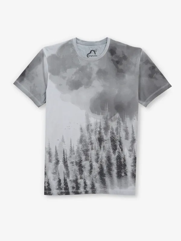 BEING HUMAN printed light grey cotton mens t-shirt