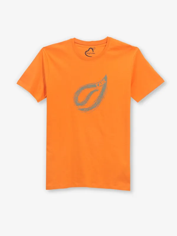 BEING HUMAN printed orange cotton t-shirt for men
