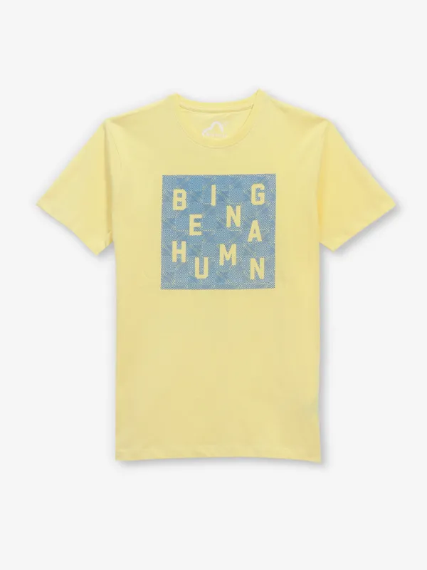 BEING HUMAN printed yellow cotton t-shirt for mens