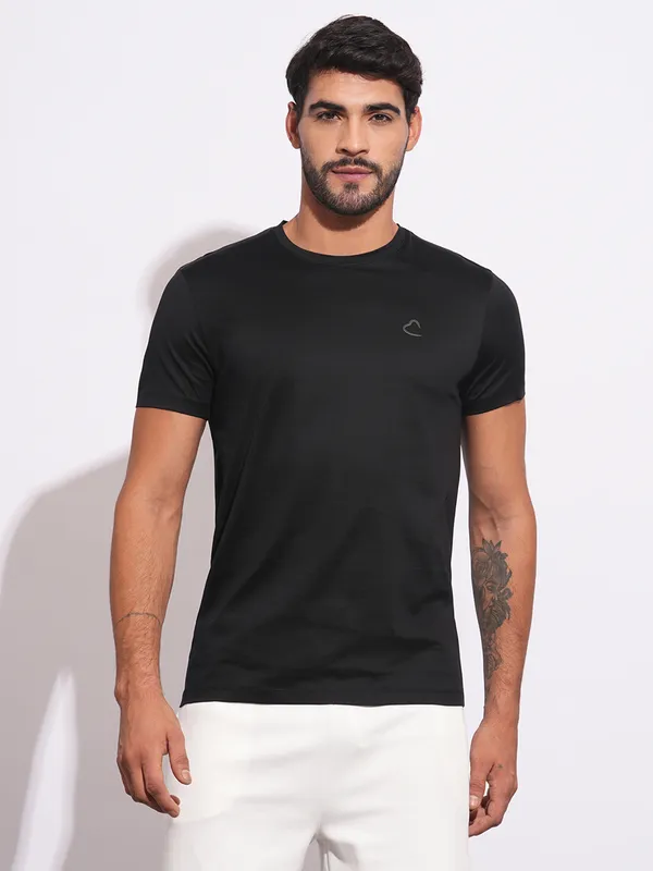 BEING HUMAN solid black half sleeve cotton t-shirt