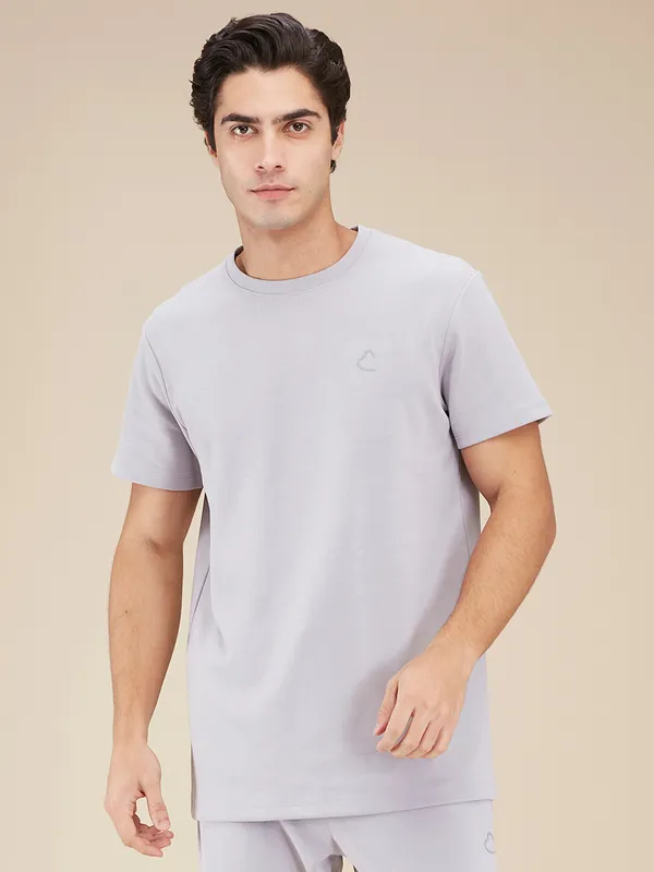 BEING HUMAN solid dark grey cotton t-shirt for men