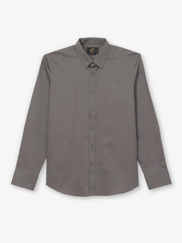 BEING HUMAN solid grey cotton casual wear shirt