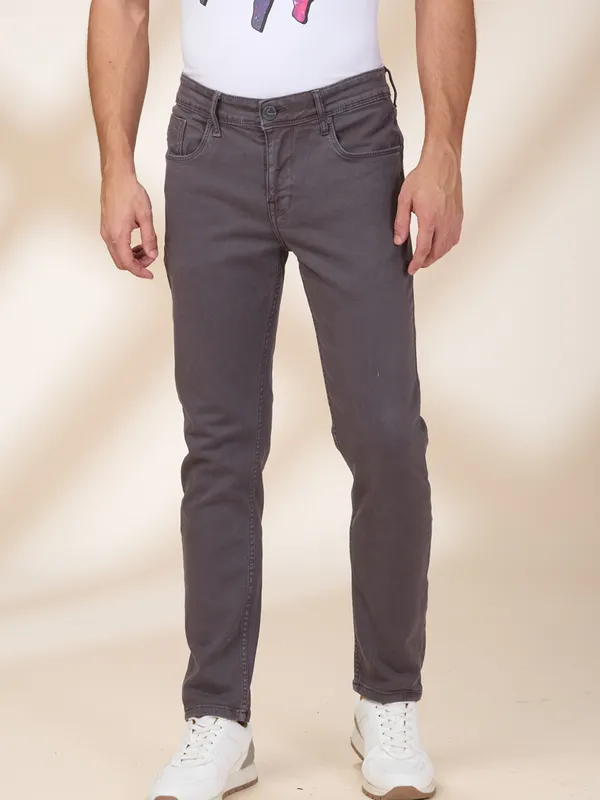 BEING HUMAN solid grey slim fit jeans