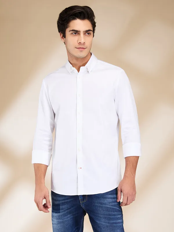 BEING HUMAN solid white slim fit shirt