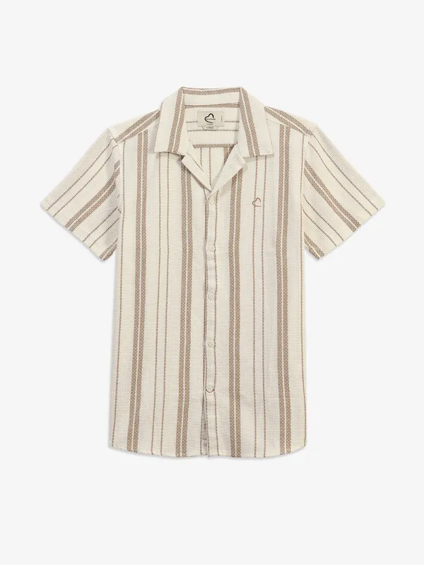 BEING HUMAN stripe beige cotton shirt