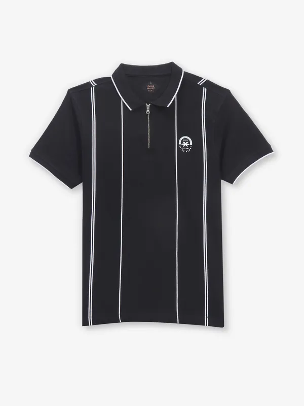 BEING HUMAN stripe black cotton polo t-shirt