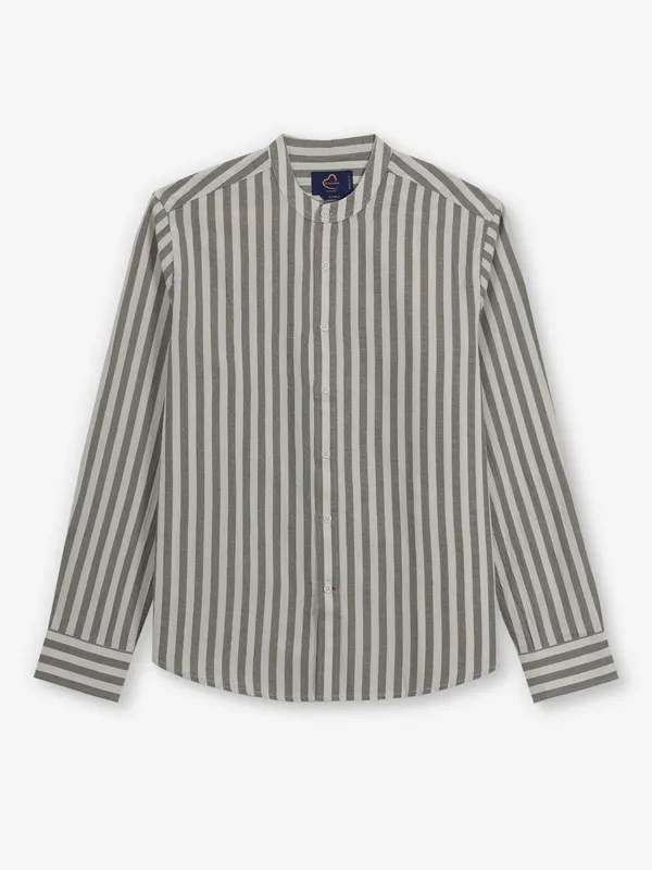 BEING HUMAN stripe olive cotton full sleeve shirt