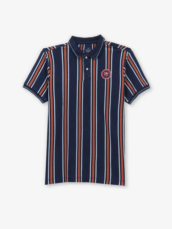 BEING HUMAN striped navy blue cotton t-shirt