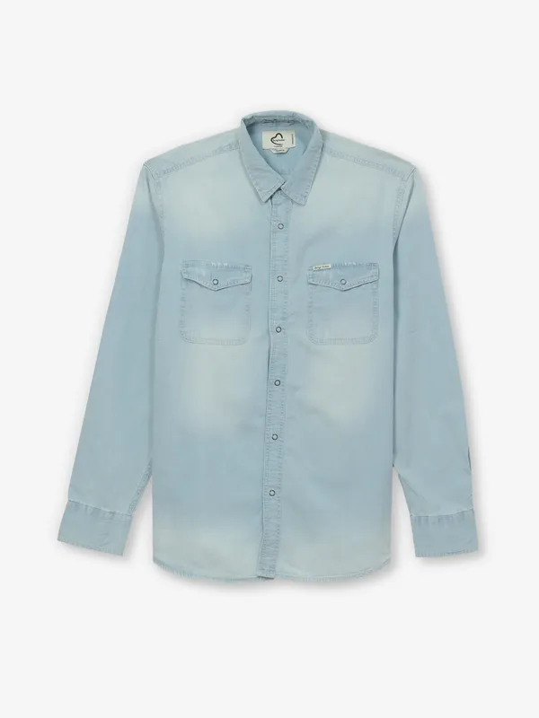 BEING HUMAN washed blue cotton casual wear shirt