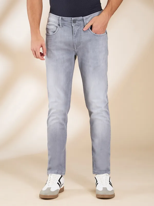 BEING HUMAN washed grey slim fit jeans for mens