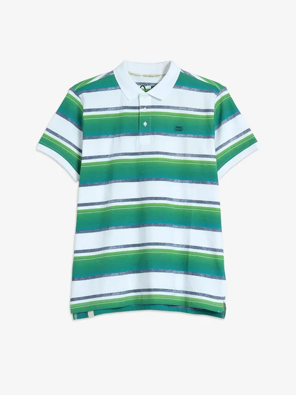 BEING HUMAN white and green stripe t-shirt