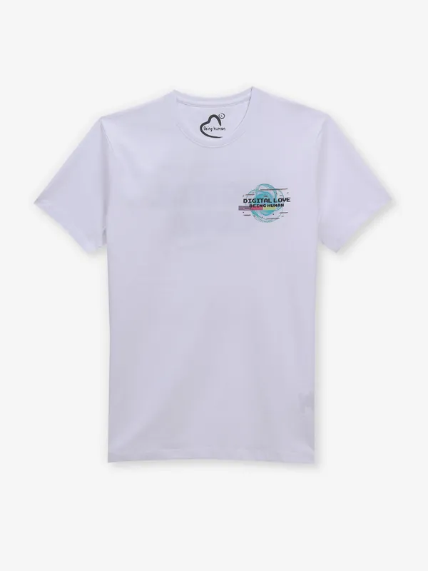 BEING HUMAN white cotton casual t-shirt for men