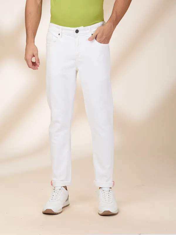 BEING HUMAN white slim tapered jeans for mens