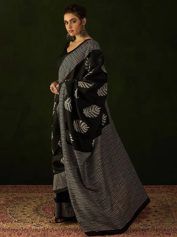Bhagalpuri silk black saree with chic print