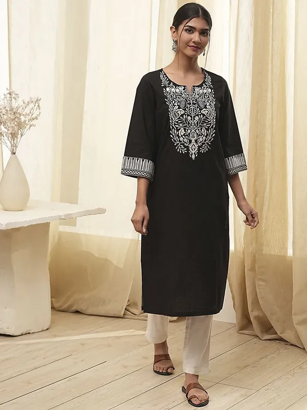 BIBA black silk embroidery kurti for women