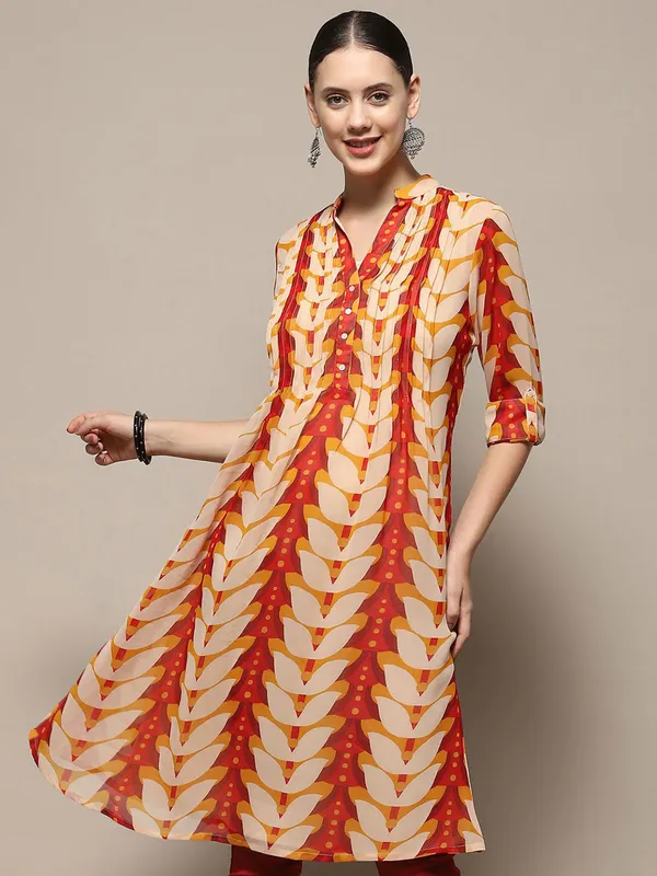 BIBA cream and red cotton kurti