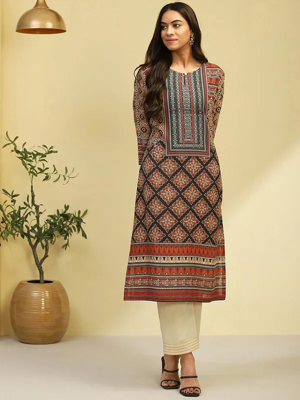 BIBA khaki and black printed kurti