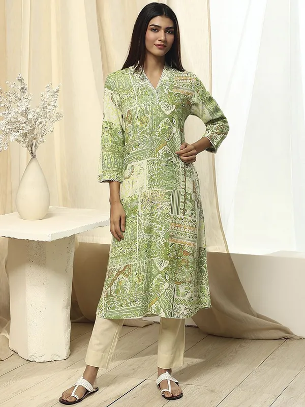 BIBA pista green silk printed kurti