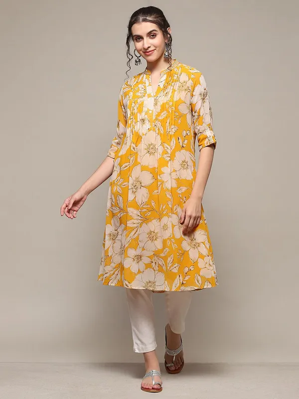 BIBA yellow cotton floral printed kurti