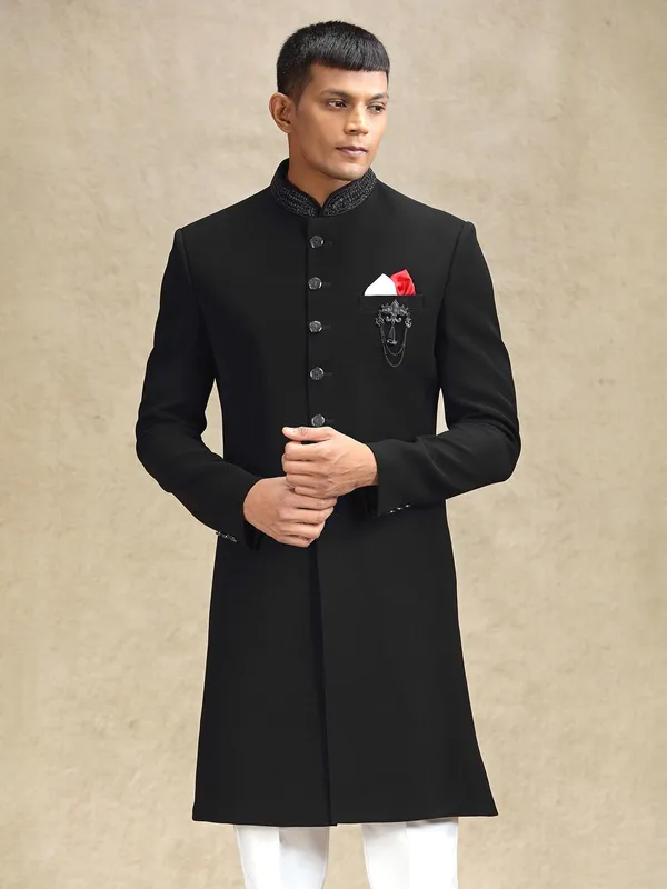 Black aesthetic terry rayon indo western for mens wear