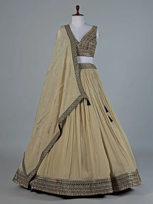Black and beige satin silk lehenga choli set