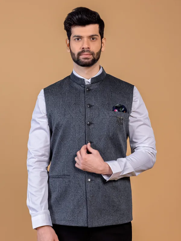 Black and blue texture waistcoat